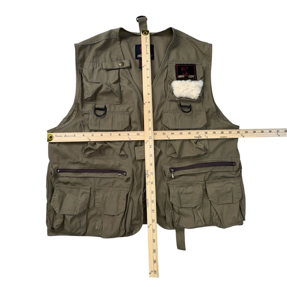 Eagle Claw S/M Fishing Vest Men Olive Green Lambskin Patch Pockets - Picture 6 of 9
